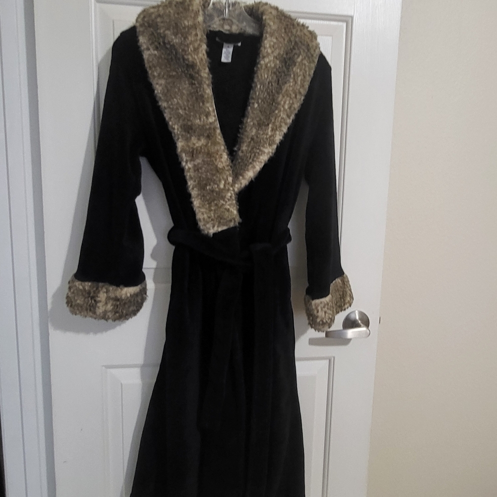 Alfani Black Robe with Faux Fur Trim